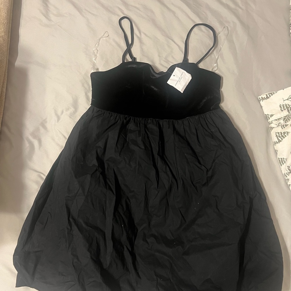 Black Velvet Babydoll Bubble Skirt Mini Dress NWT Size S